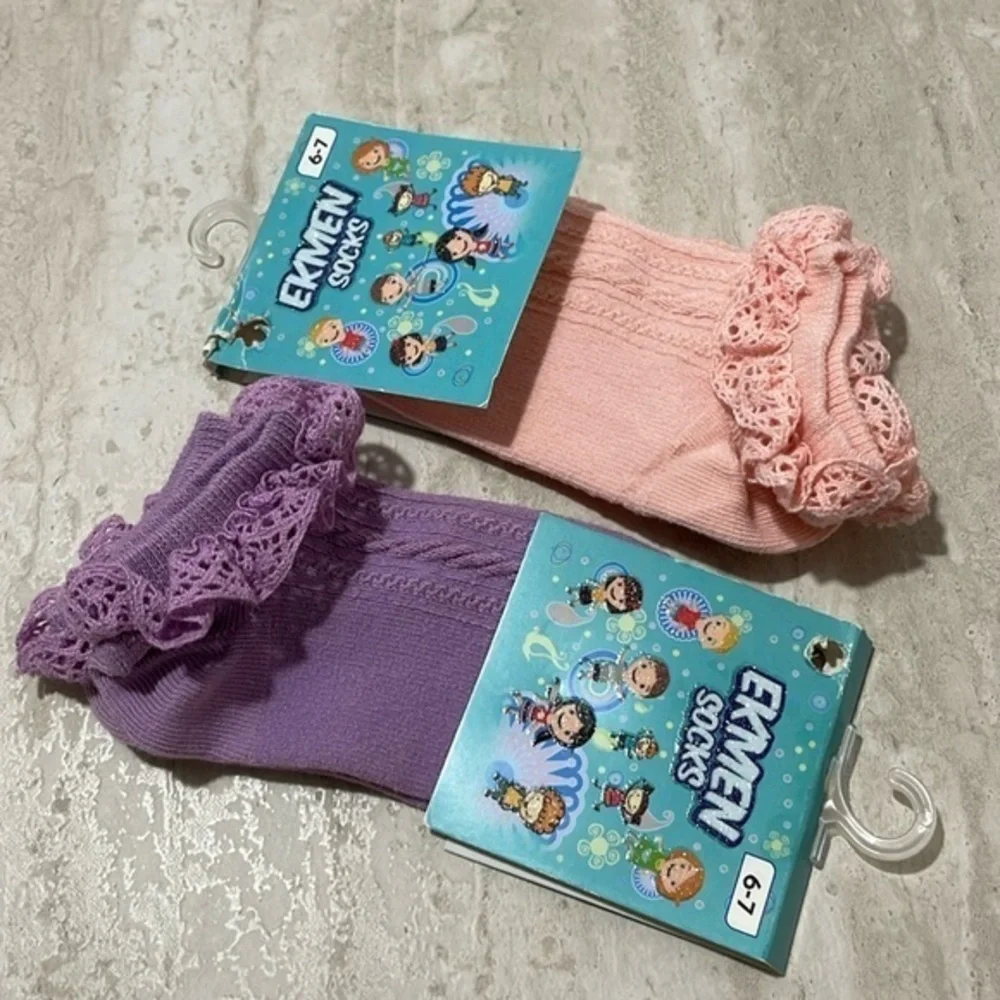 NWT EKMEN Socks 2 Pairs Of Ruffle Socks Toddler Girl *6/7